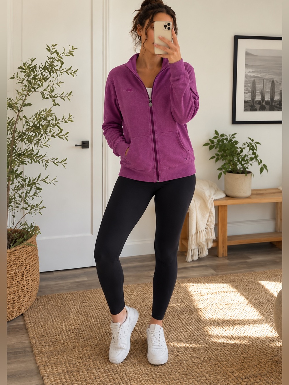 Nike Purple Full Zip Track Jacket Cargo Sleeve Pocket Cotton Blend Women’s L